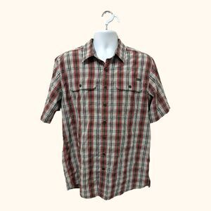 Eddie Bauer Mens Tall Red Plaid Fishing Hunting Short Sleeve Shirt Sze TL